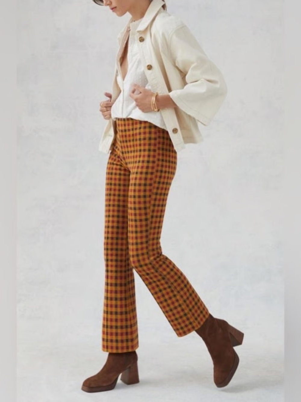 Maeve by Anthropologie Plaid Knit Kick Flare Pants